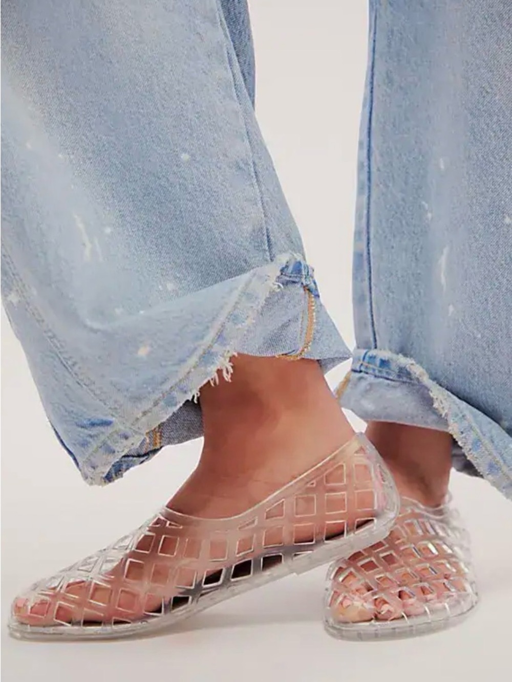 Jeffrey Campbell Womens Jamie Clear Jelly Flats, Size US 6